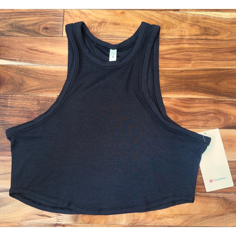 Lululemon Hold Tight Cropped Tank Black Size 12 Ribbed Yoga Top NWT